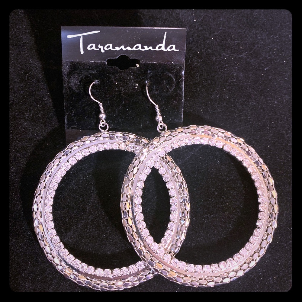 Taramanda Silver Hoops Accented with Rhinestones